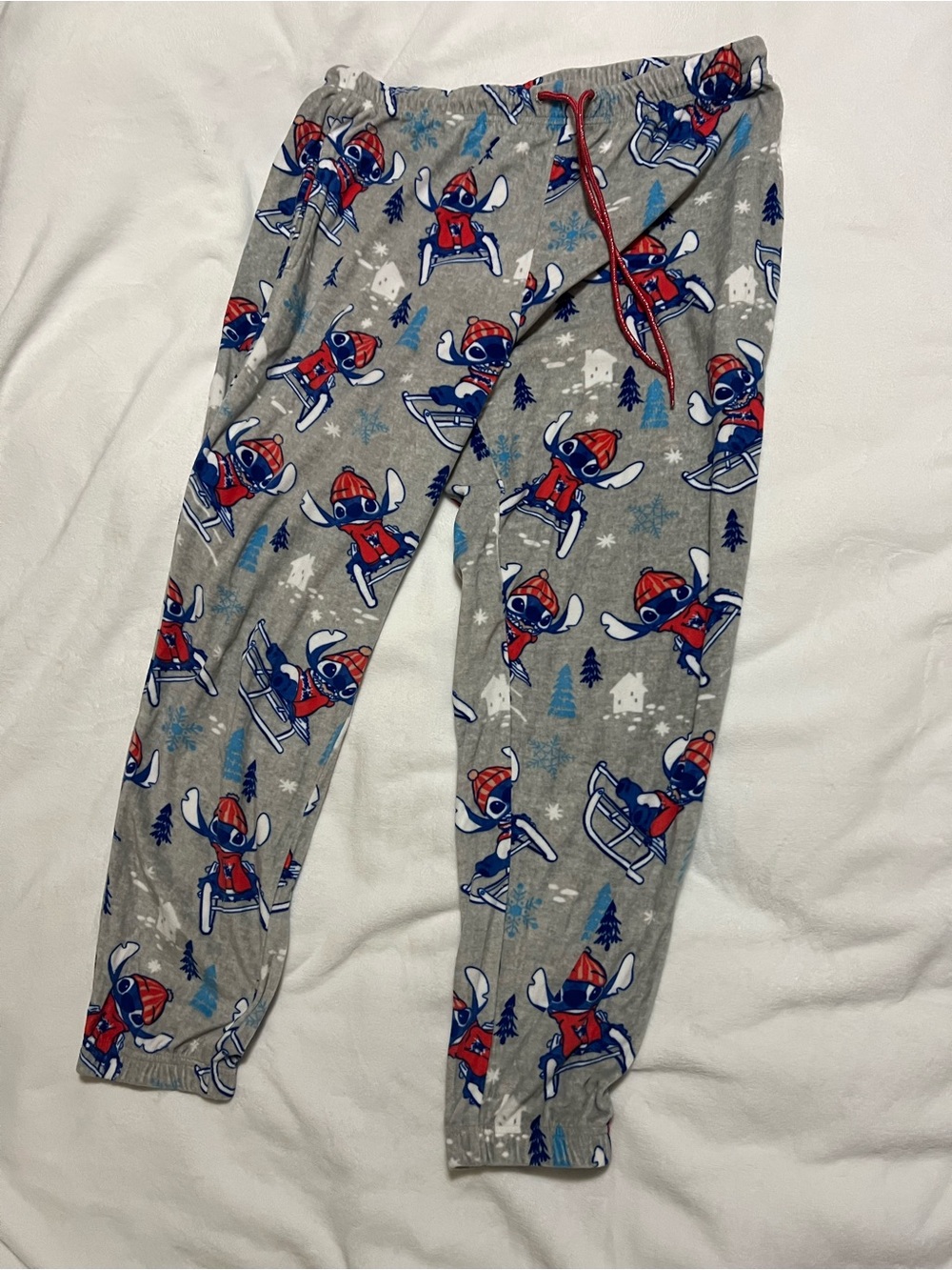 Stitch Winter Pajama Bottoms Size Large- Gray/Blue/Red